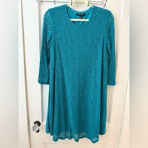 Sharagano Turquoise Lace Long Sleeve Dress